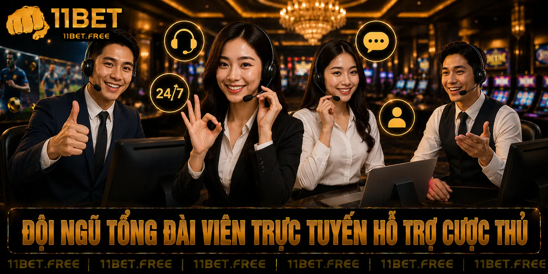 Đội ngũ tổng đài viên trực tuyến hỗ trợ cược thủ