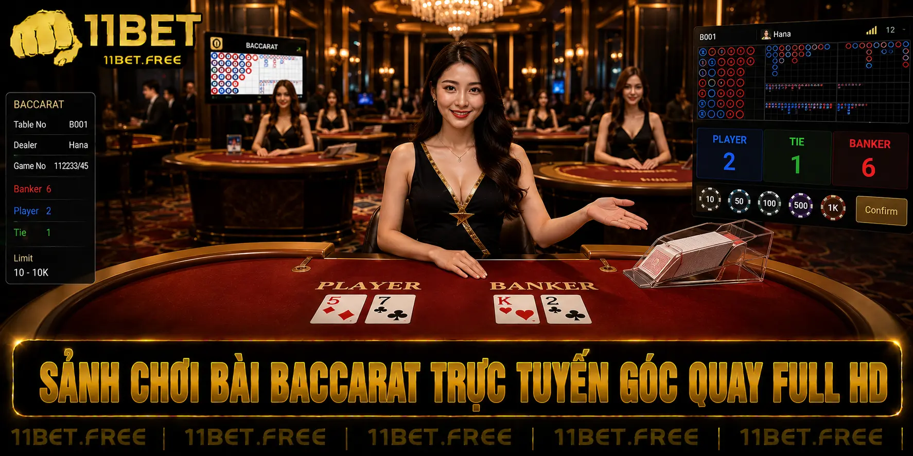Sảnh chơi bài baccarat trực tuyến góc quay full hd
